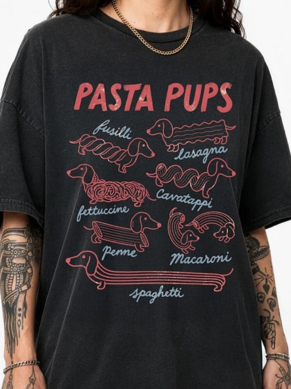 Pasta Pups Funny Dachshund Spaghetti Italian Food Graphic Tee